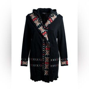 Paparazzi  Hippie Boho Embroidered Black Open Hooded Jacket.  Black Size Small